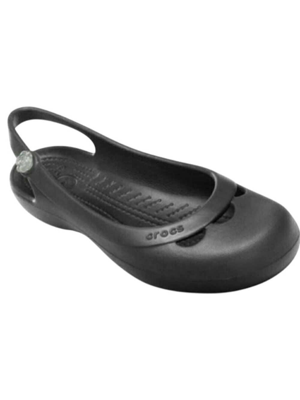 Crocs Jayna Black Slingback Flats Womens Size 7 Rubber Rose Detail Comfortable